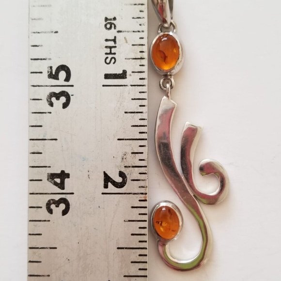 Unique High Shine Non Tarnish 925 Sterling Silver Amber Pendant Made in Italy - Picture 5 of 7